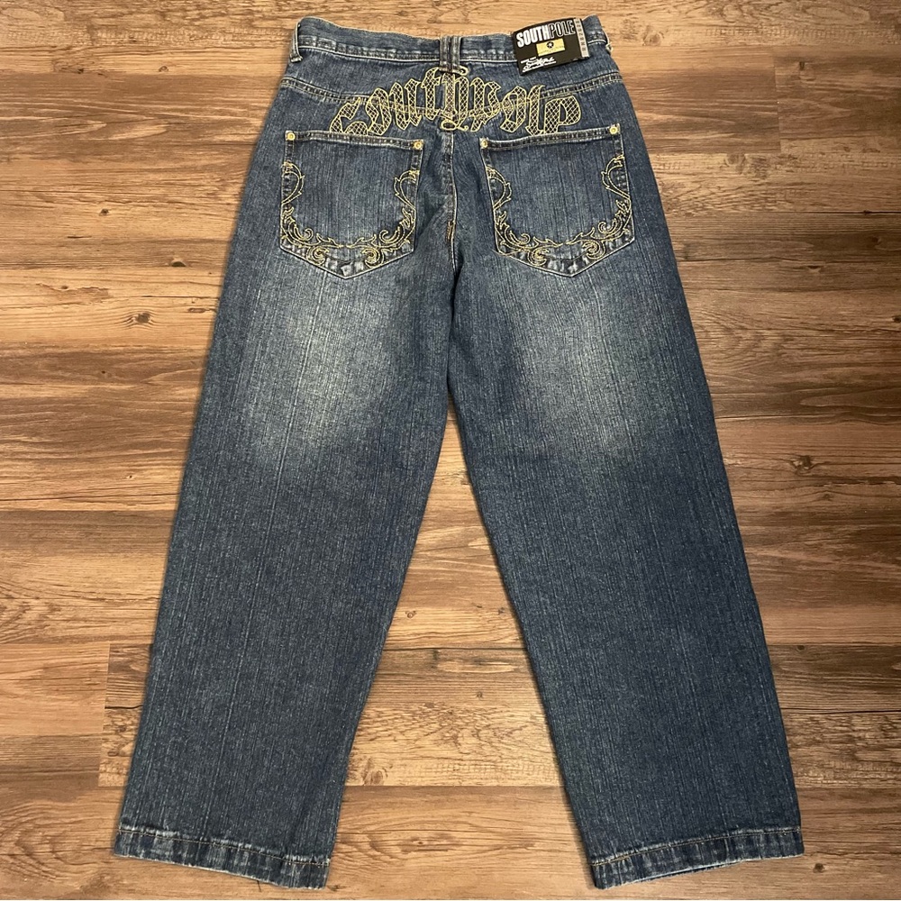 Vintage Y2K Southpole Skater Grunge Baggy Embroidered Jeans 32x29 Blue Wide Leg